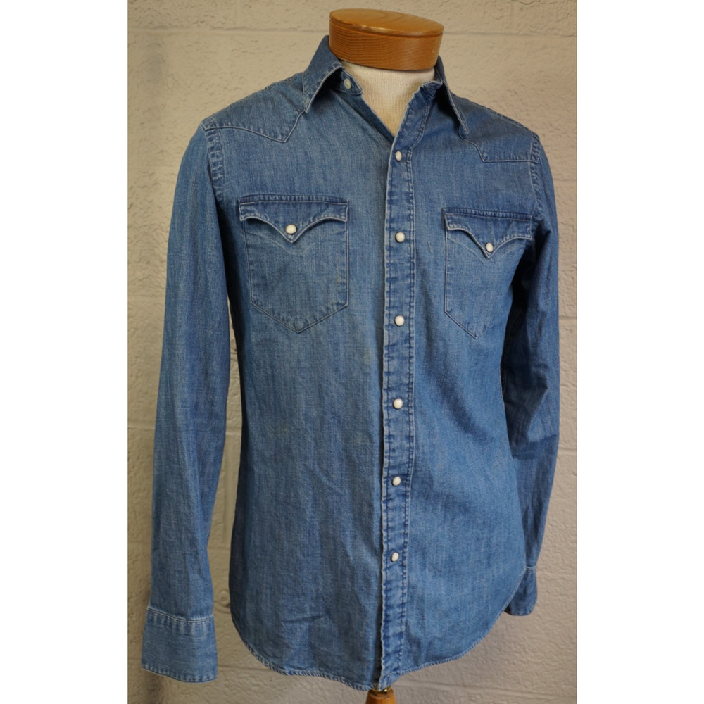 Vintage Polo Ralph Lauren Blue Classic Western Denim Shirt snap Buttons Size S.